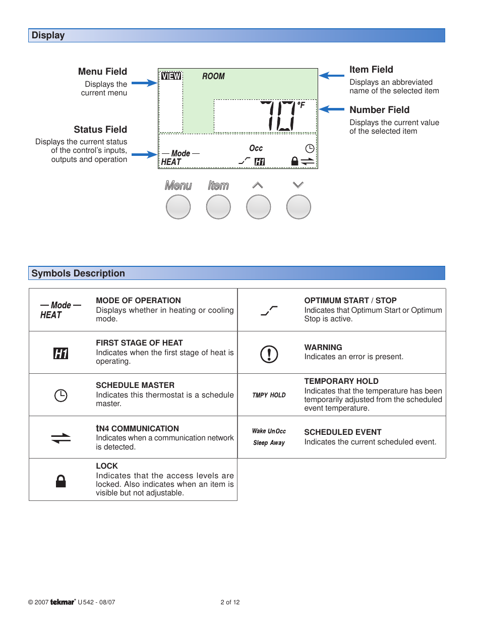 tekmar 542 Thermostat User Manuals User Manual | Page 2 / 12