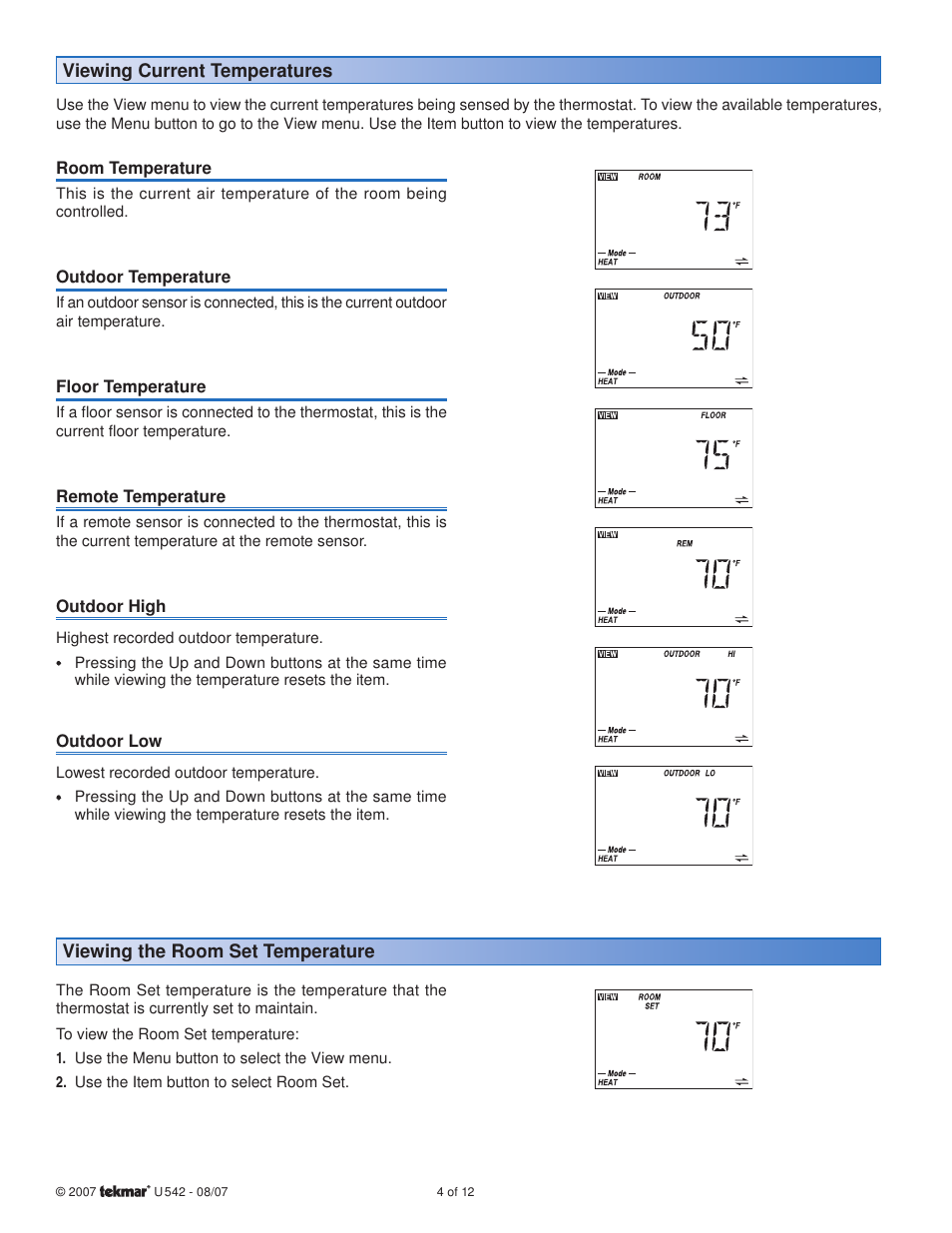 tekmar 542 Thermostat User Manuals User Manual | Page 4 / 12