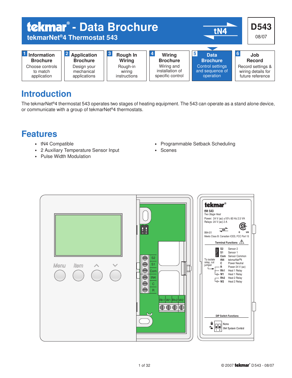 tekmar 543 Thermostat Installation User Manual | 32 pages