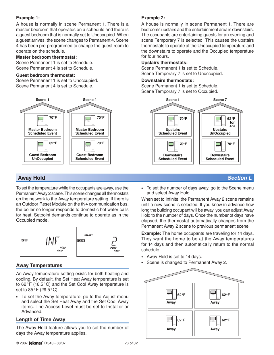 Away temperatures, Length of time away | tekmar 543 Thermostat Installation User Manual | Page 26 / 32