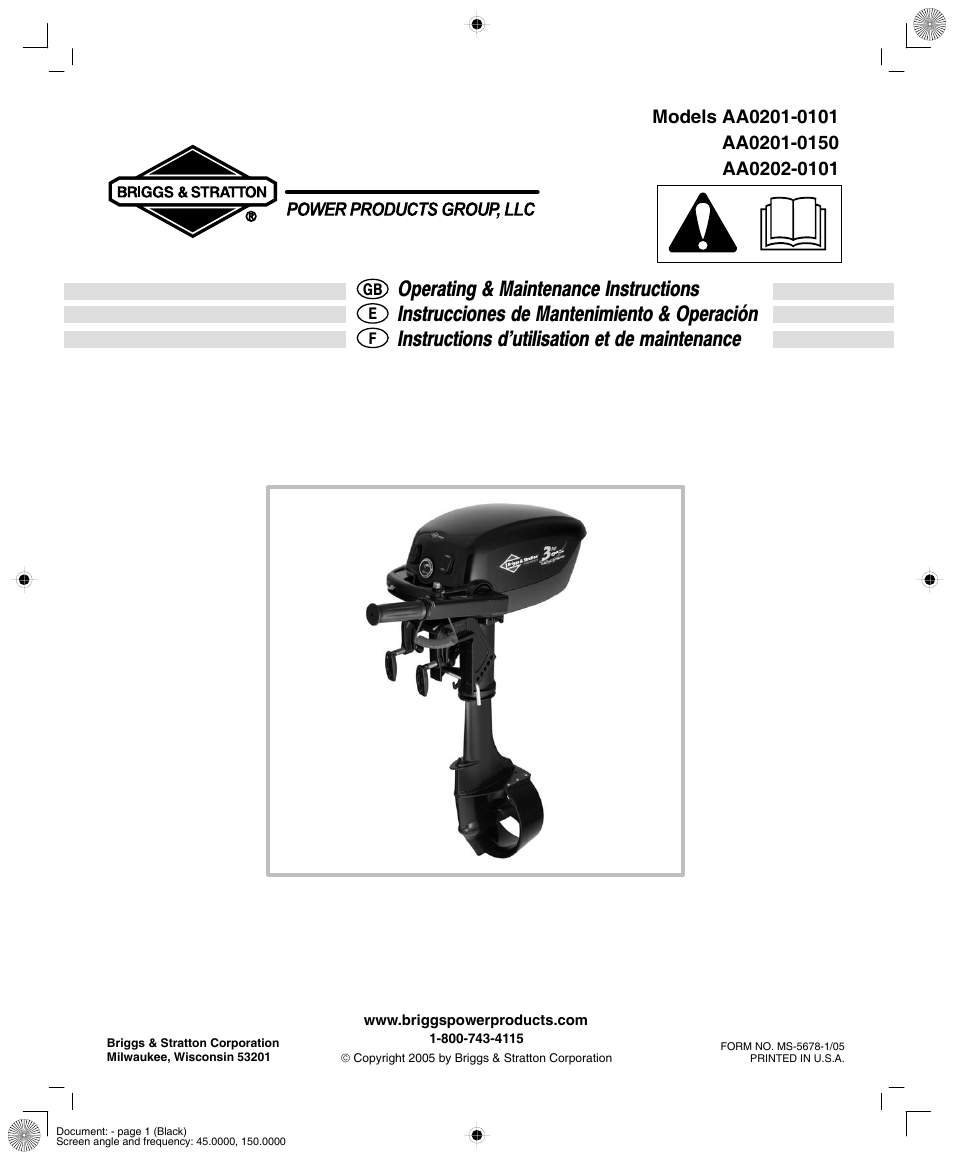 Briggs & Stratton AA0201-0101 User Manual | 24 pages