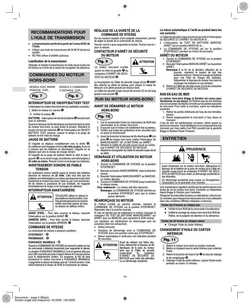 Recommandations pour l’huile de transmission, Commandes du moteur hors-bord, Entretien | Briggs & Stratton AA0201-0101 User Manual | Page 18 / 24