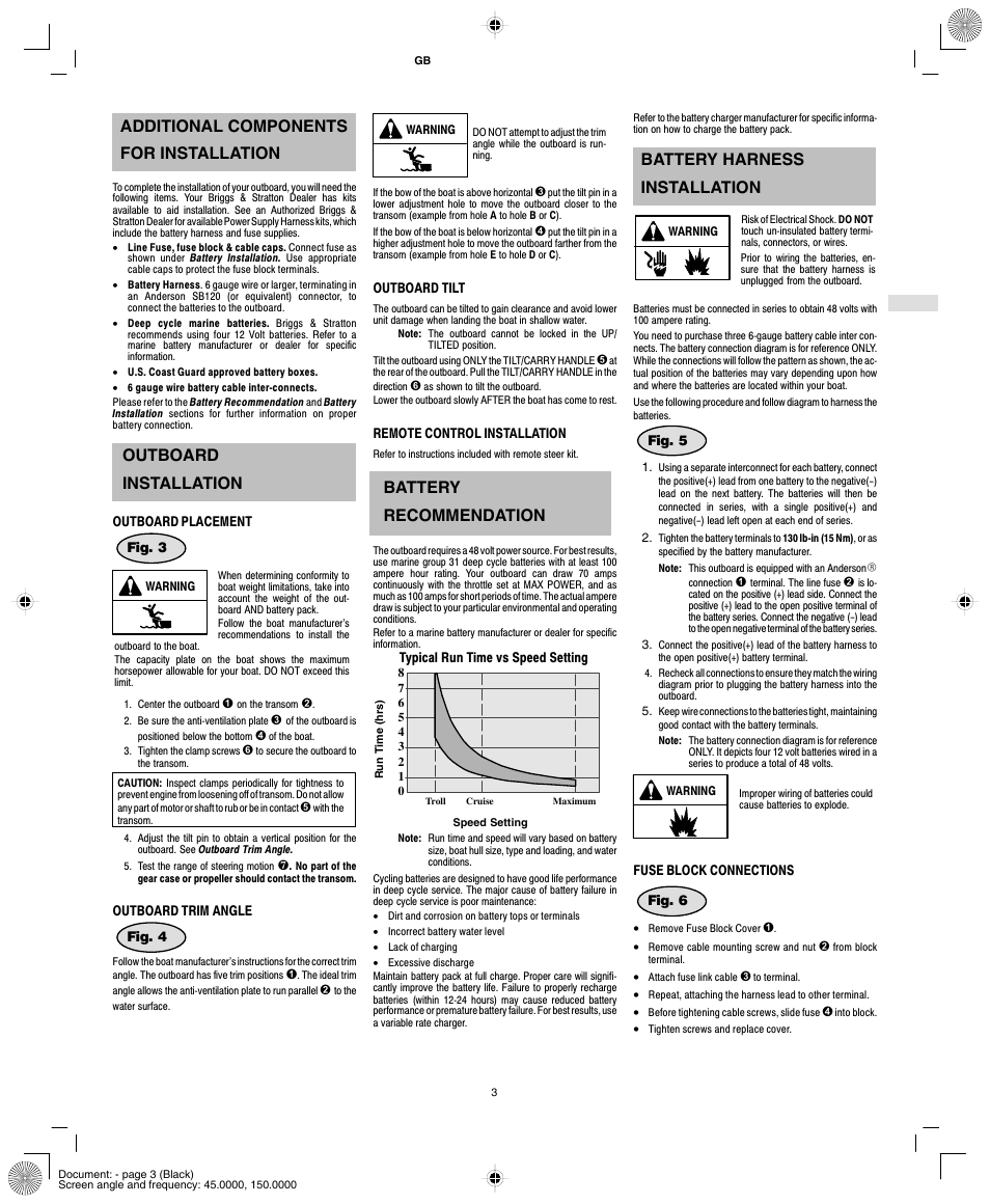 Additional components for installation, Outboard installation, Battery recommendation | Battery harness installation | Briggs & Stratton AA0201-0101 User Manual | Page 5 / 24