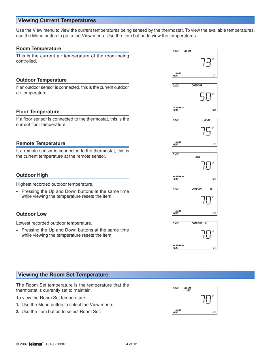 tekmar 543 Thermostat User Manuals User Manual | Page 4 / 12