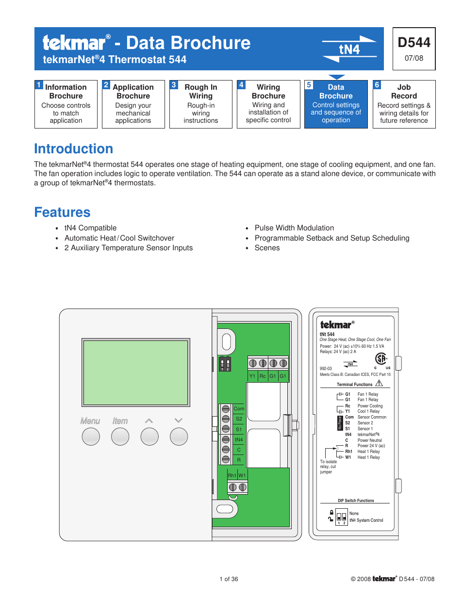 tekmar 544 Thermostat Installation User Manual | 36 pages