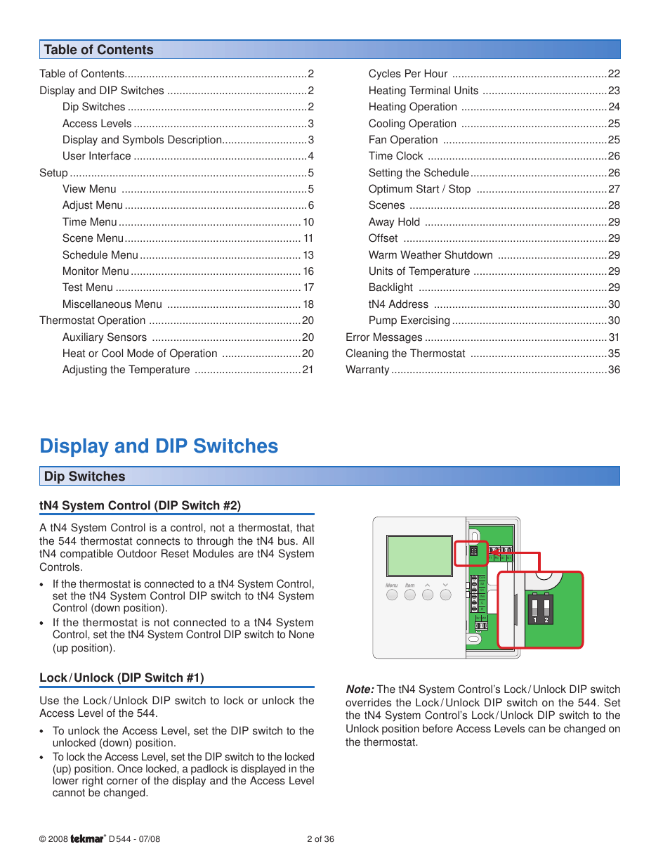 tekmar 544 Thermostat Installation User Manual | Page 2 / 36