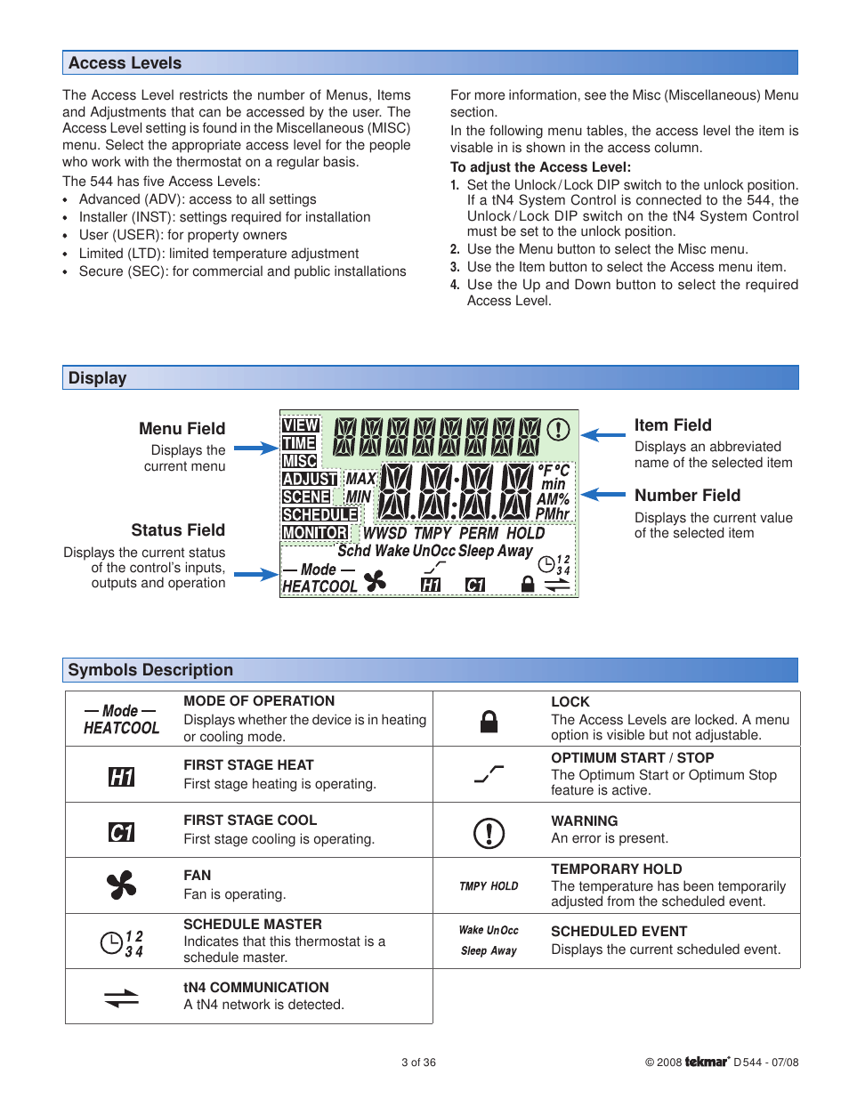 tekmar 544 Thermostat Installation User Manual | Page 3 / 36
