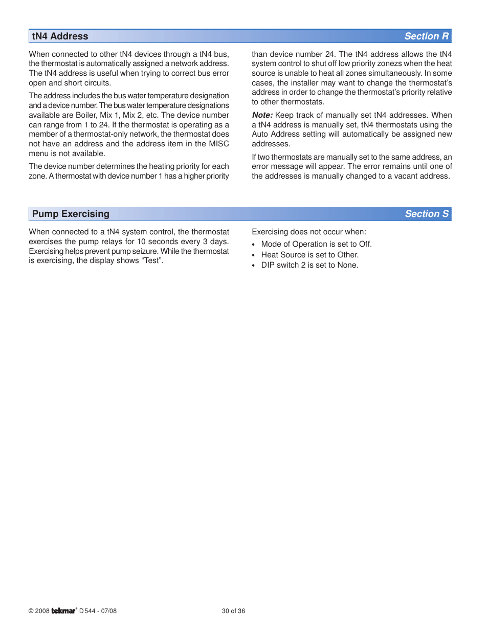 tekmar 544 Thermostat Installation User Manual | Page 30 / 36
