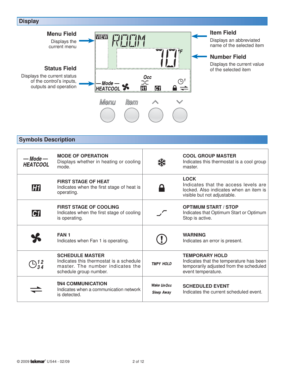 tekmar 544 Thermostat User Manuals User Manual | Page 2 / 12