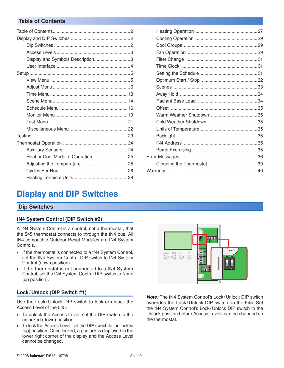 tekmar 545 Thermostat Installation User Manual | Page 2 / 40