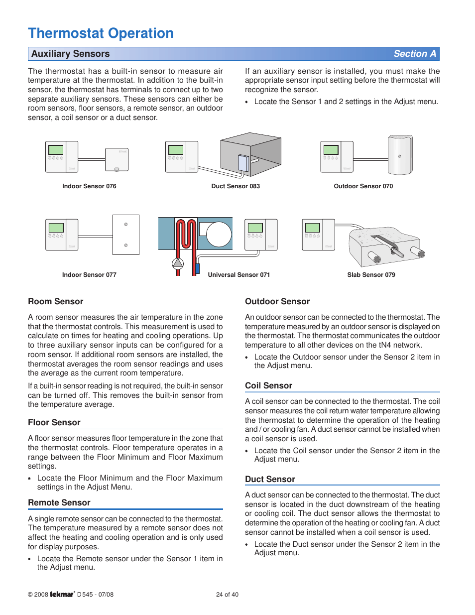 Thermostat operation | tekmar 545 Thermostat Installation User Manual | Page 24 / 40