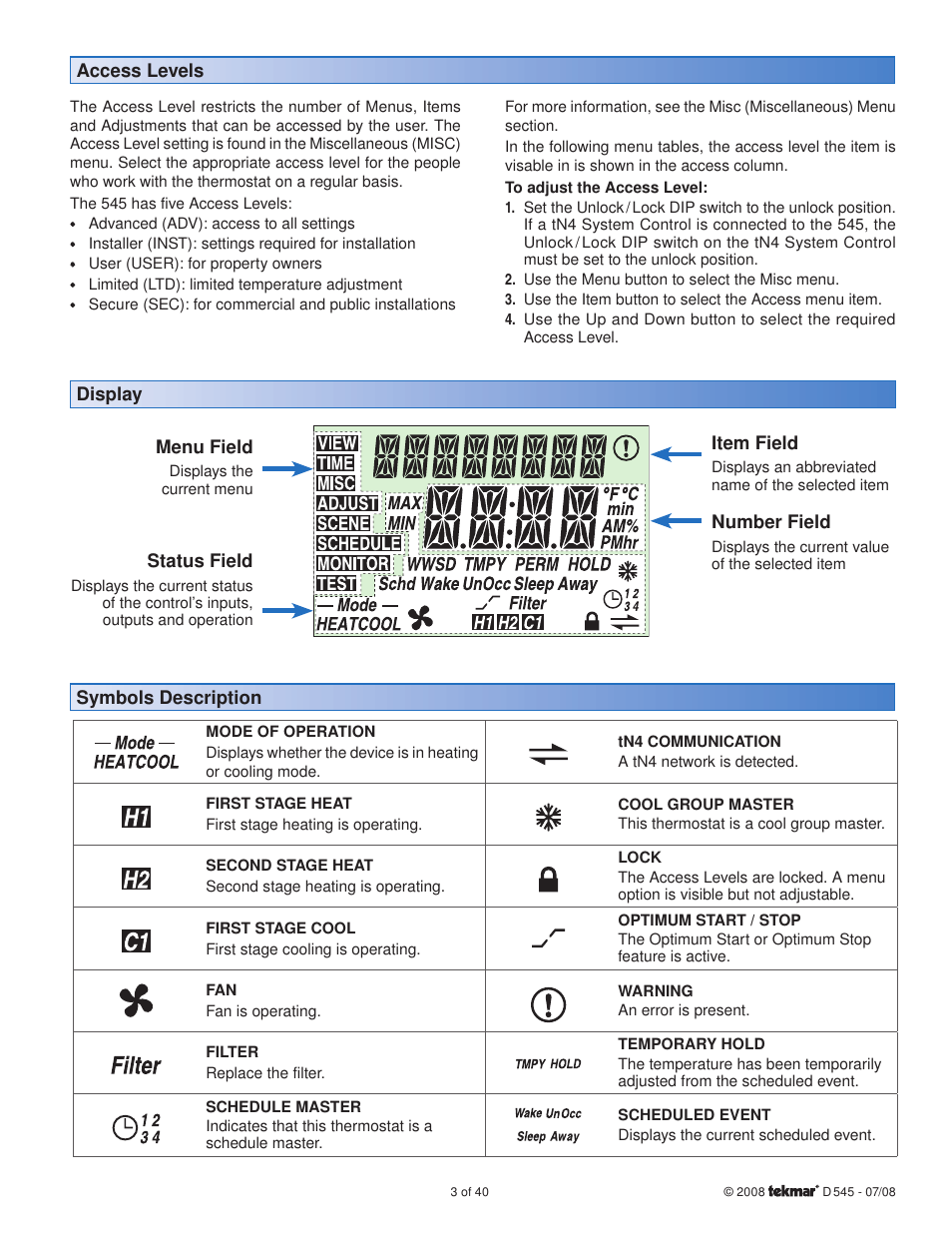 tekmar 545 Thermostat Installation User Manual | Page 3 / 40