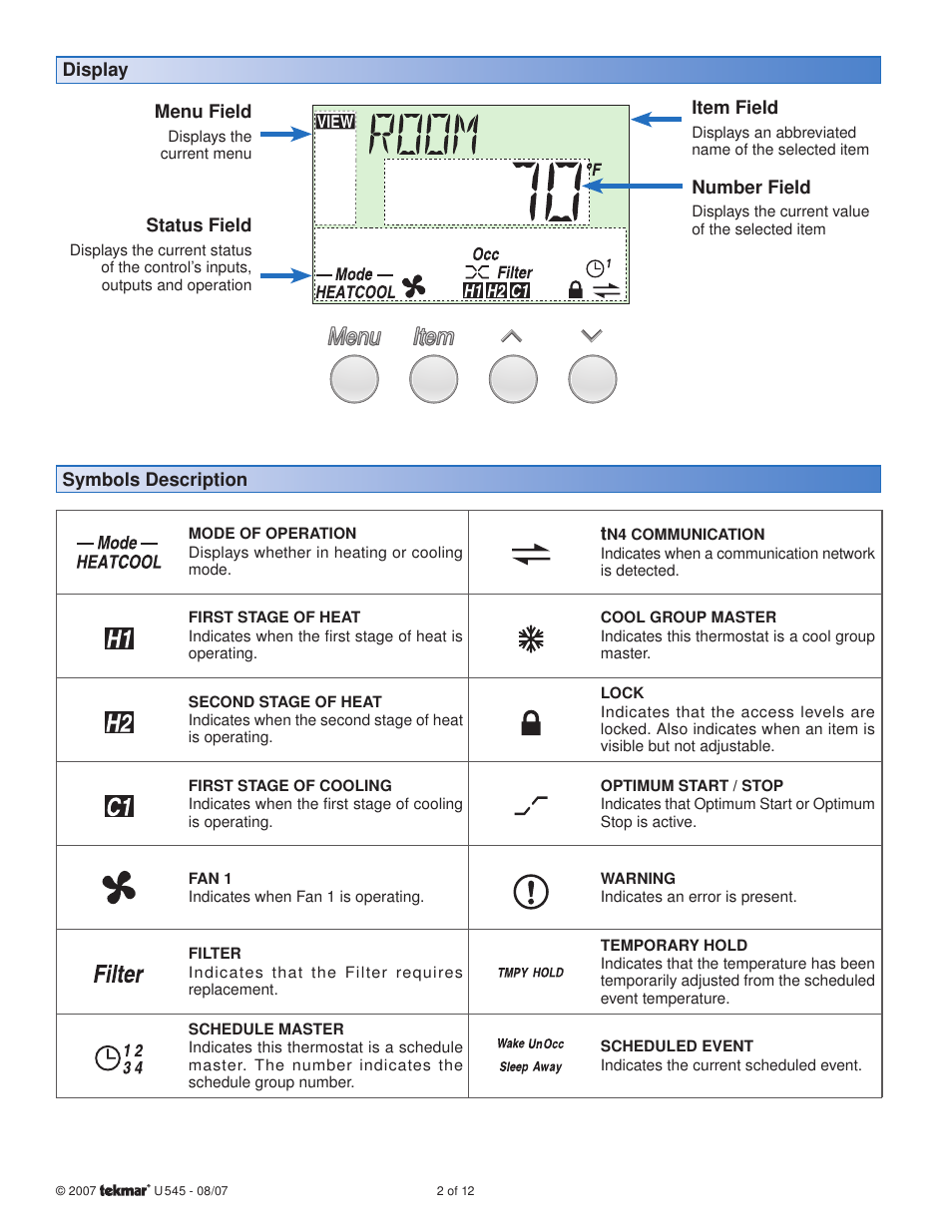 tekmar 545 Thermostat User Manuals User Manual | Page 2 / 12