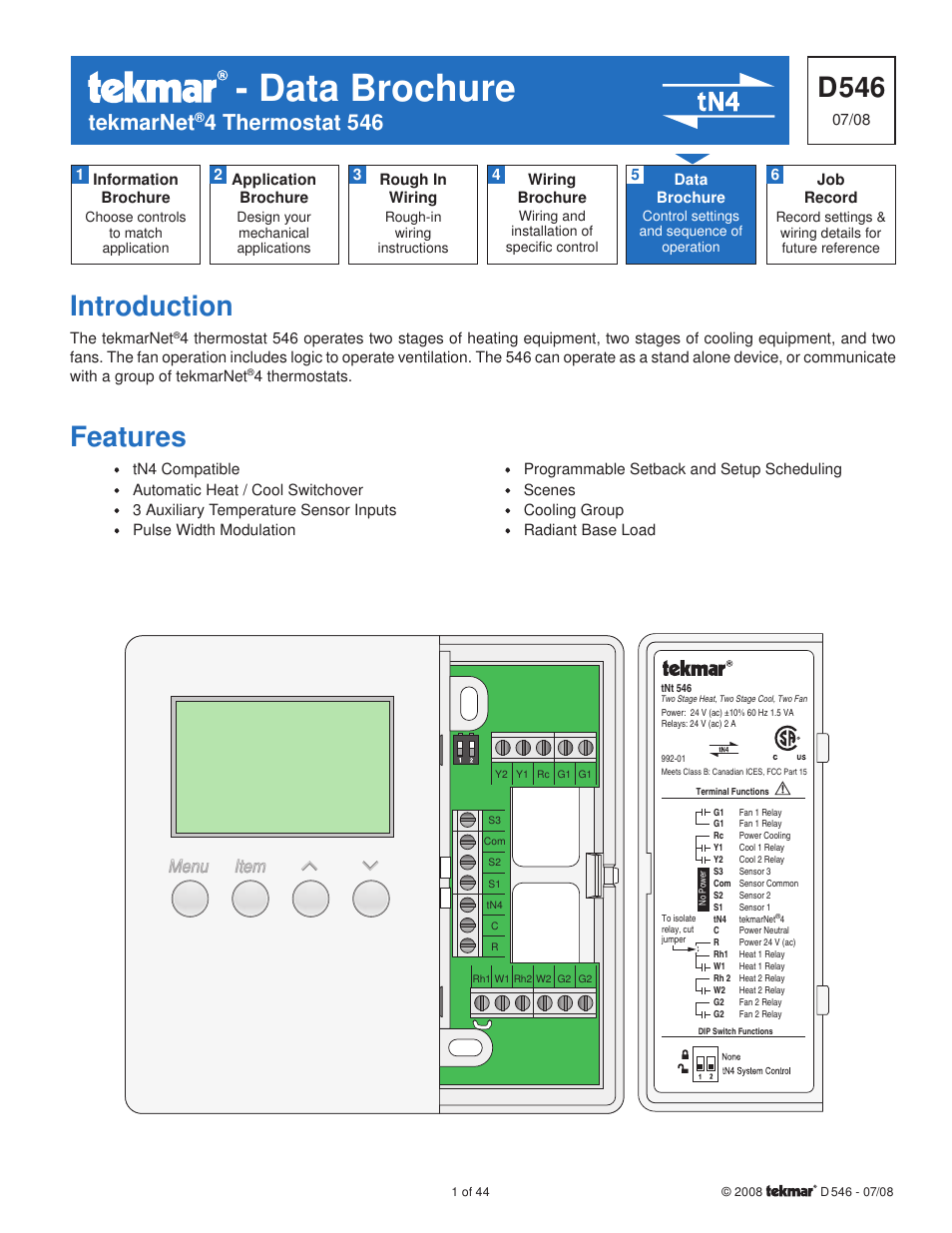 tekmar 546 Thermostat Installation User Manual | 44 pages