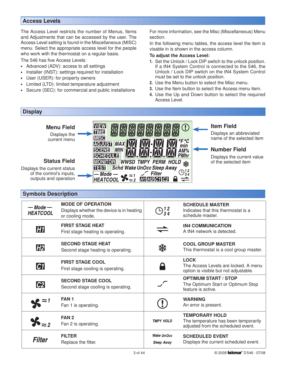 tekmar 546 Thermostat Installation User Manual | Page 3 / 44