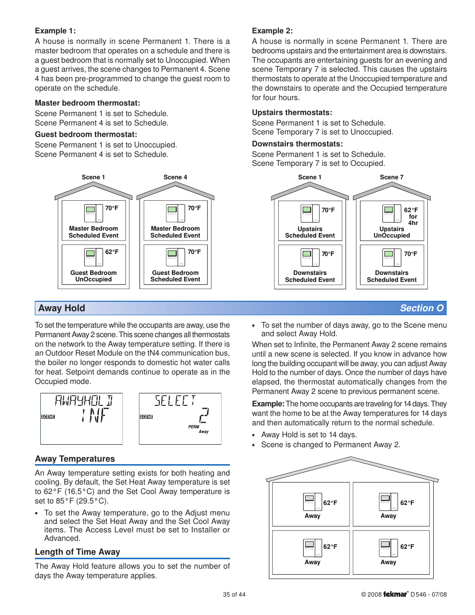 Away temperatures, Length of time away | tekmar 546 Thermostat Installation User Manual | Page 35 / 44