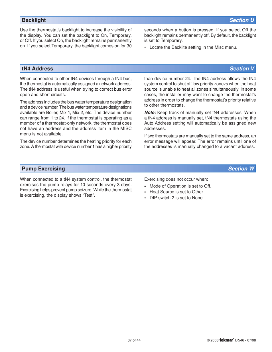 tekmar 546 Thermostat Installation User Manual | Page 37 / 44