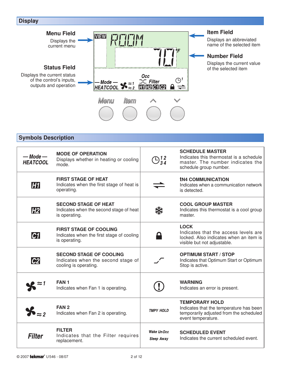 tekmar 546 Thermostat User Manuals User Manual | Page 2 / 12