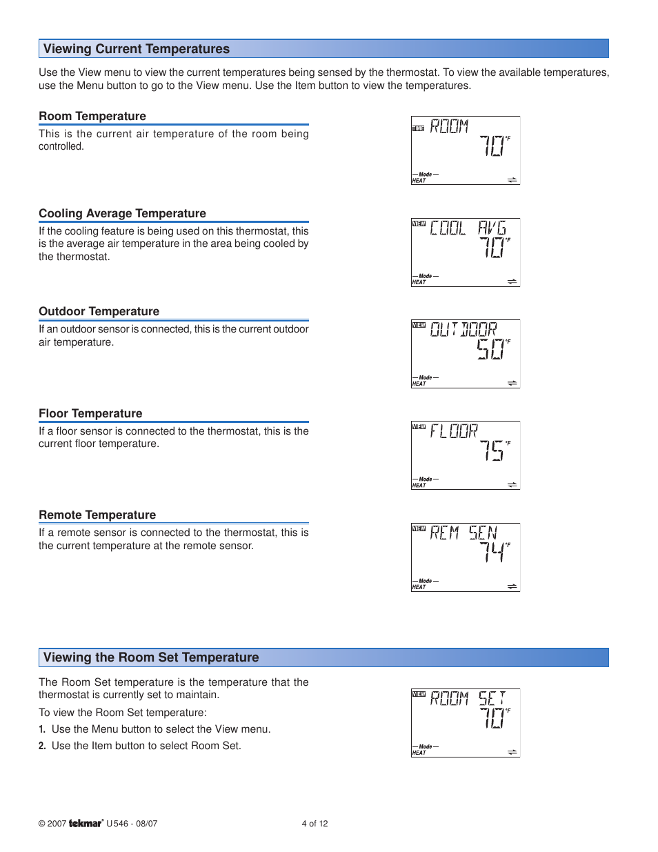 tekmar 546 Thermostat User Manuals User Manual | Page 4 / 12