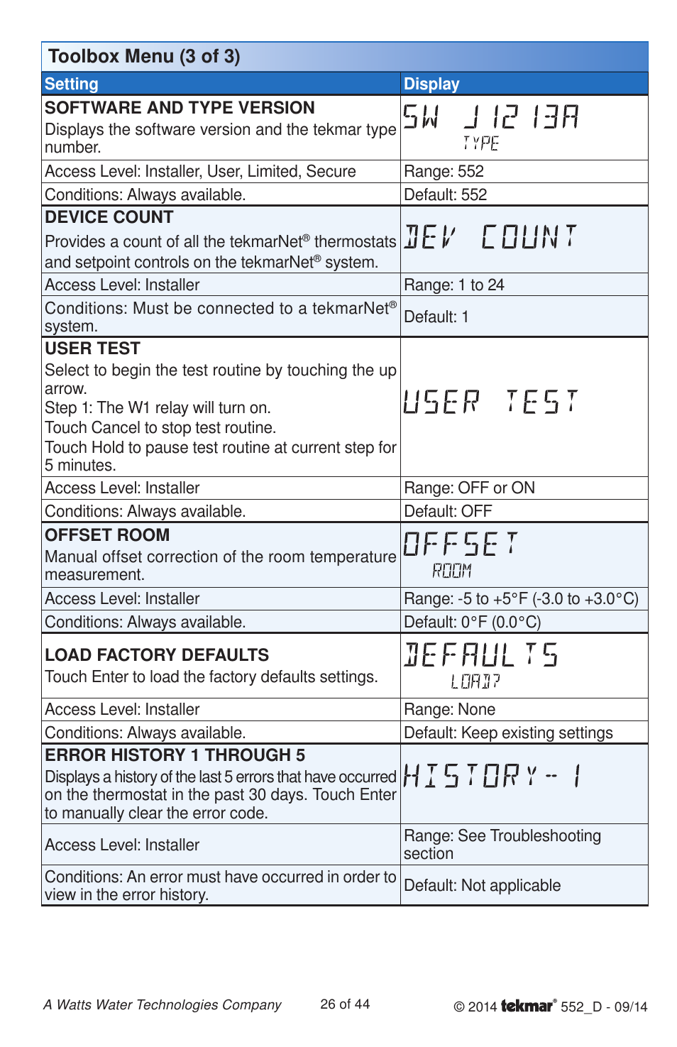 Toolbox menu (3 of 3) | tekmar 552 Thermostat Installation User Manual | Page 26 / 44