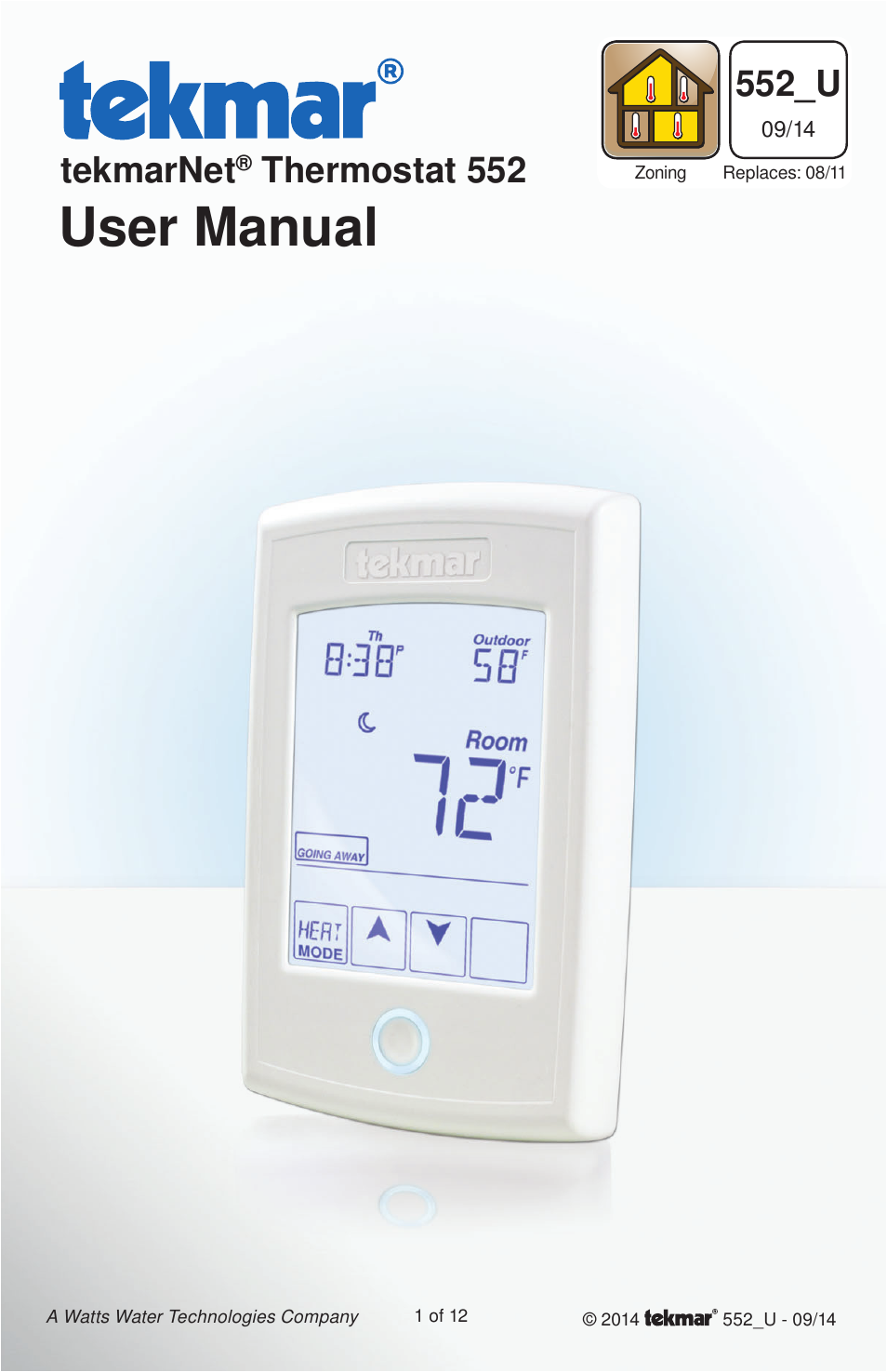 tekmar 552 Thermostat User Manuals User Manual | 12 pages