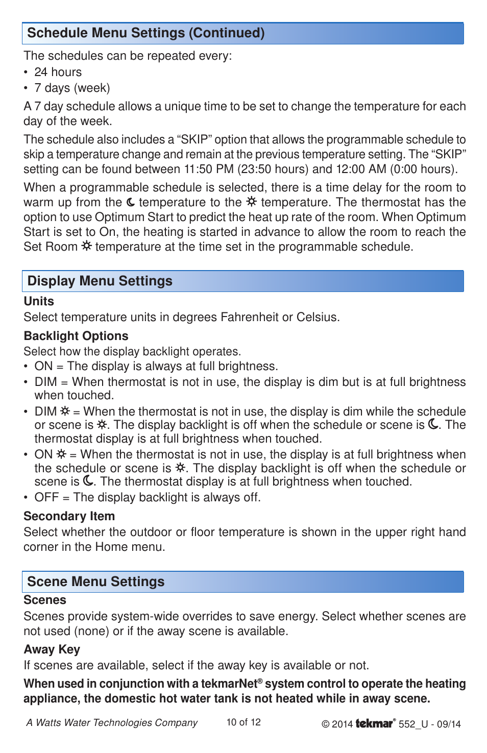 tekmar 552 Thermostat User Manuals User Manual | Page 10 / 12