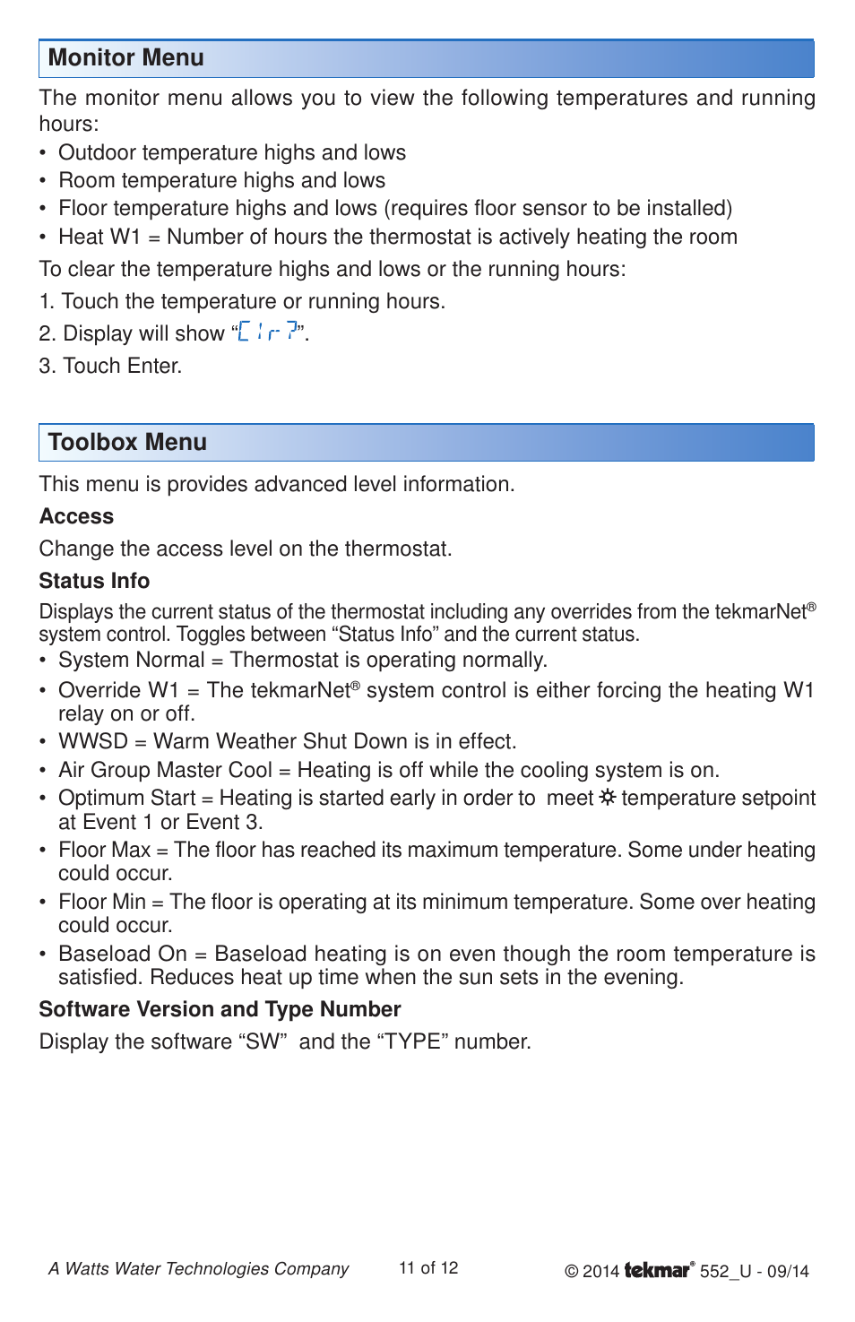 tekmar 552 Thermostat User Manuals User Manual | Page 11 / 12