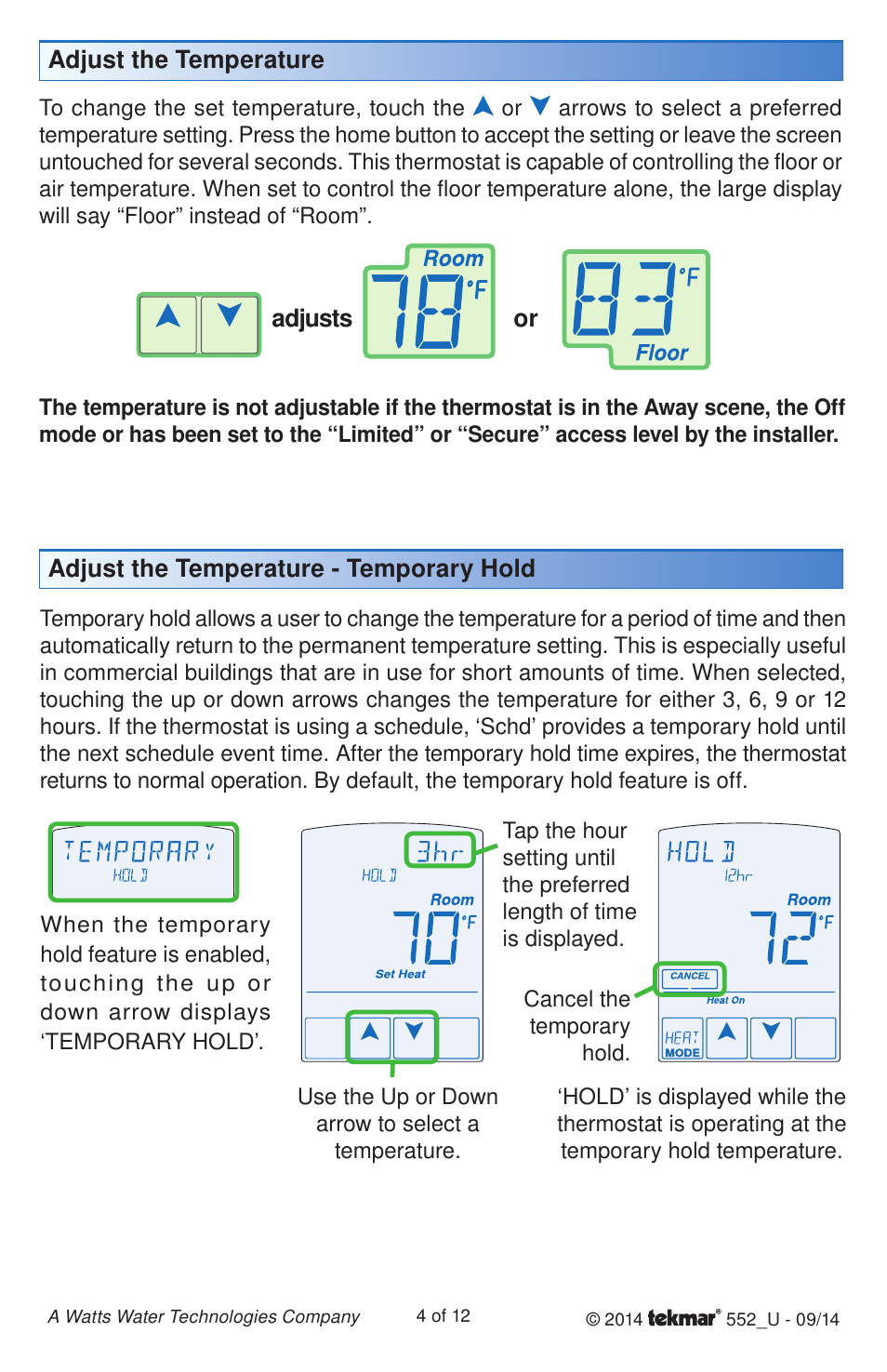 tekmar 552 Thermostat User Manuals User Manual | Page 4 / 12