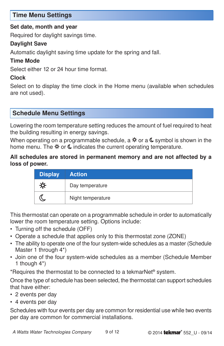tekmar 552 Thermostat User Manuals User Manual | Page 9 / 12