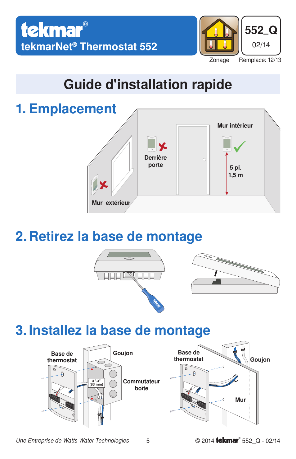 Guide d'installation rapide, 552_q, Tekmarnet | Thermostat 552 | tekmar 552 Thermostat Quick Start User Manual | Page 5 / 12