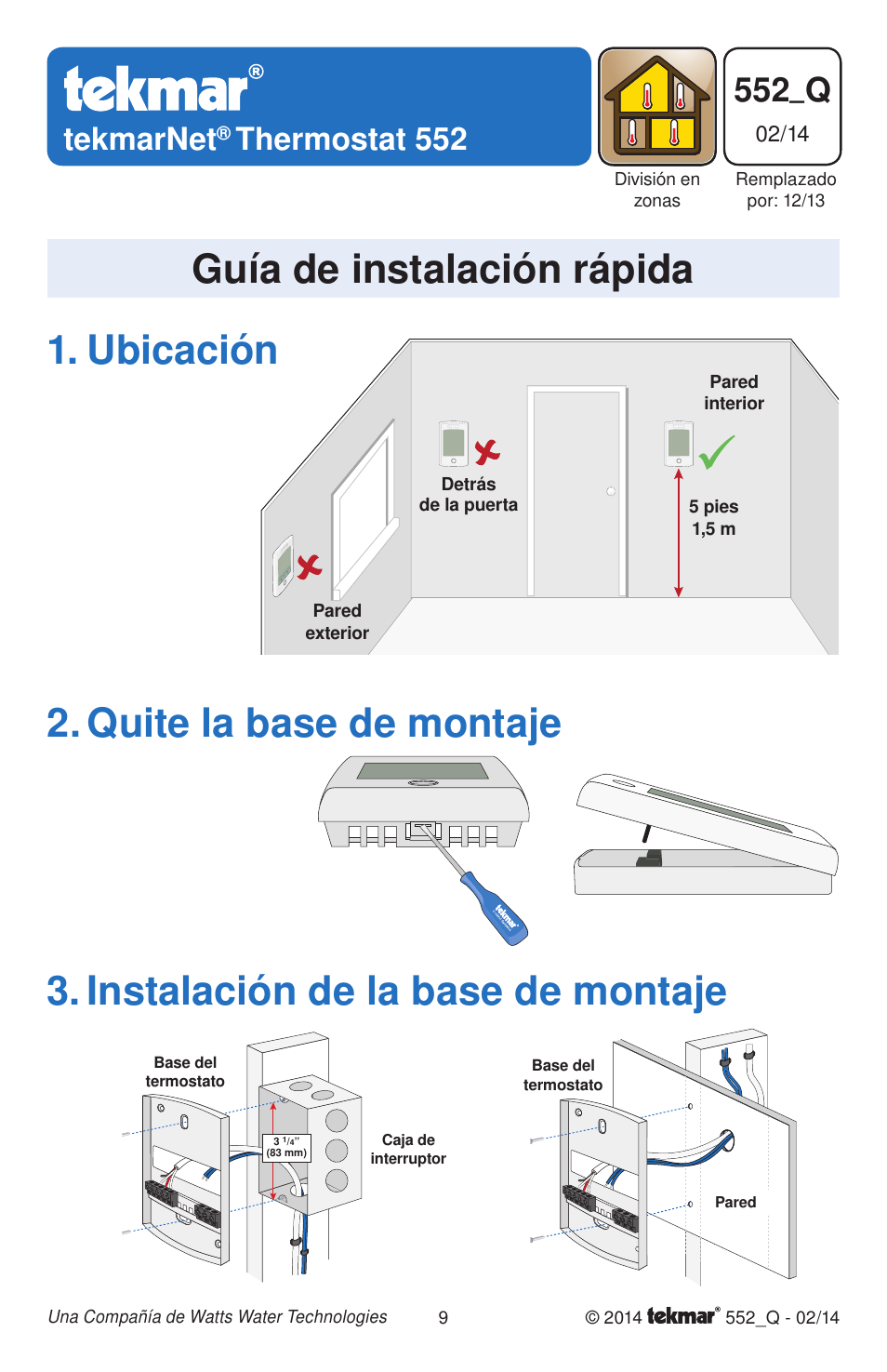 Guía de instalación rápida, 552_q, Tekmarnet | Thermostat 552 | tekmar 552 Thermostat Quick Start User Manual | Page 9 / 12