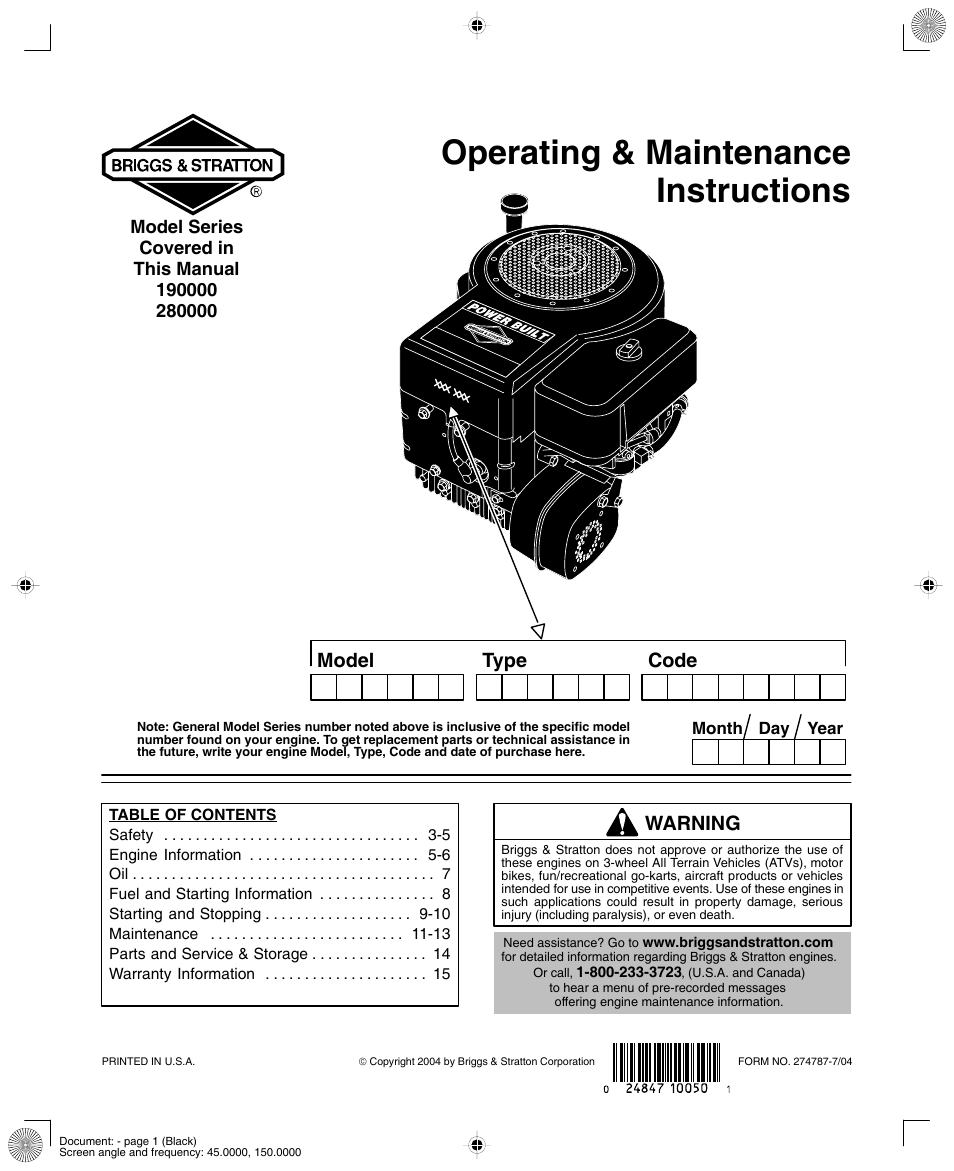 Briggs & Stratton 280000  EU User Manual | 20 pages