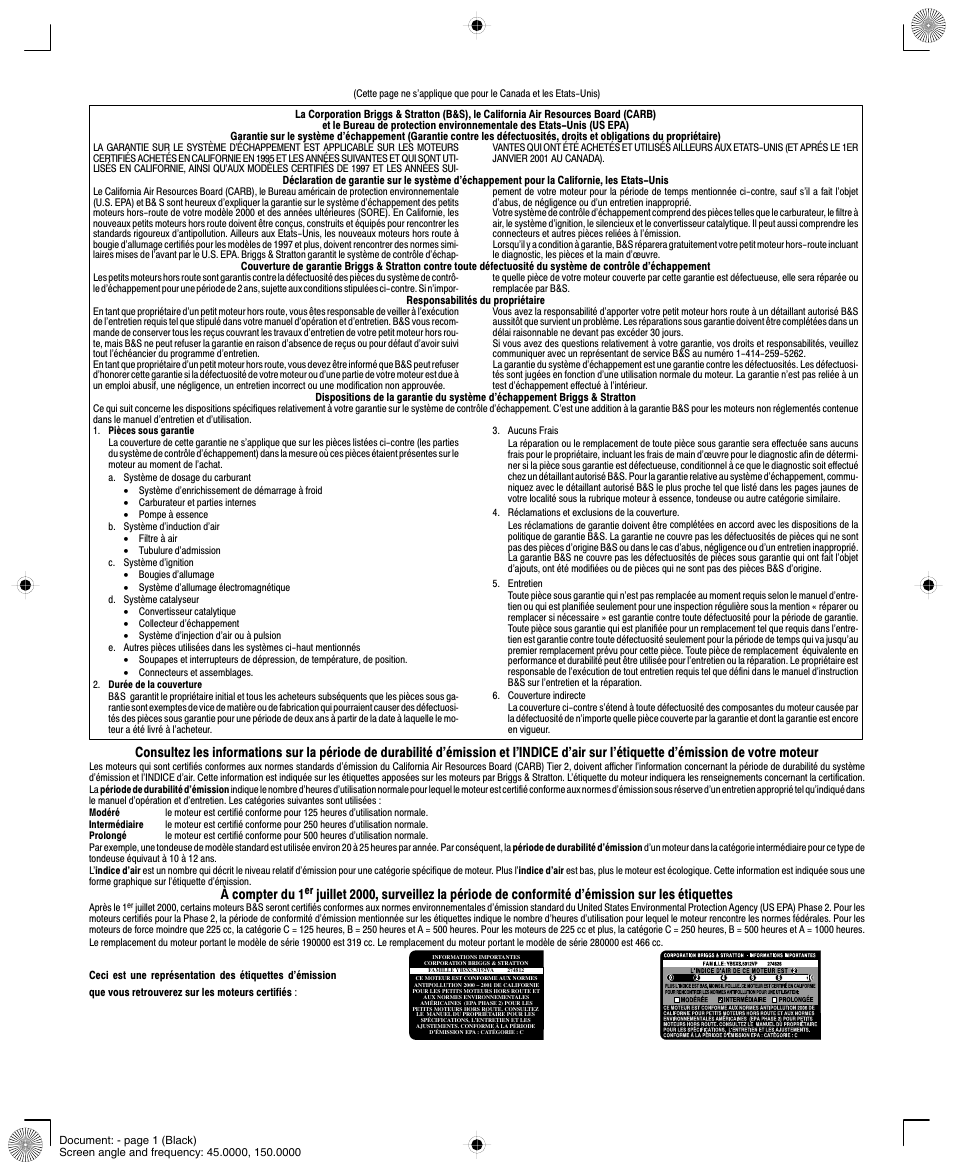 À compter du 1 | Briggs & Stratton 280000  EU User Manual | Page 17 / 20