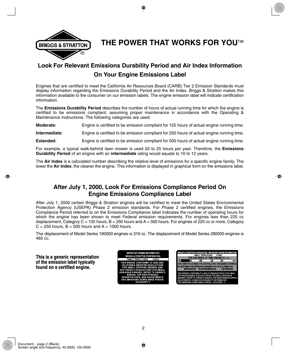 The power that works for you | Briggs & Stratton 280000  EU User Manual | Page 2 / 20
