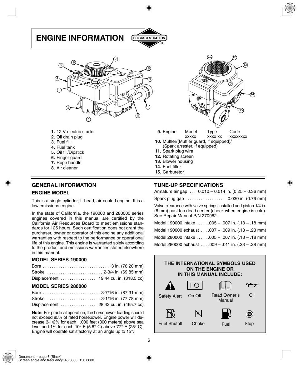 Engine information | Briggs & Stratton 280000  EU User Manual | Page 6 / 20