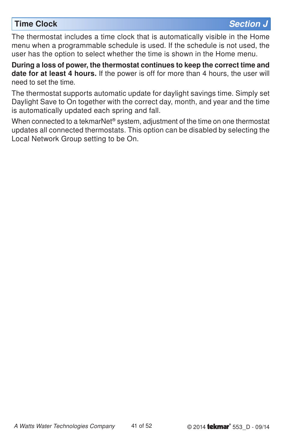 Time clock | tekmar 553 Thermostat Installation User Manual | Page 41 / 52