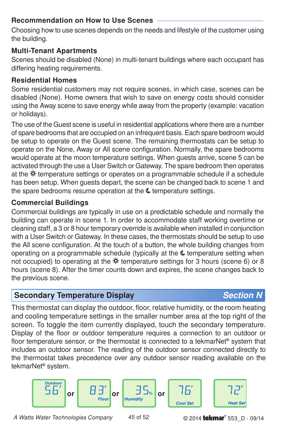 Secondary temperature display | tekmar 553 Thermostat Installation User Manual | Page 45 / 52