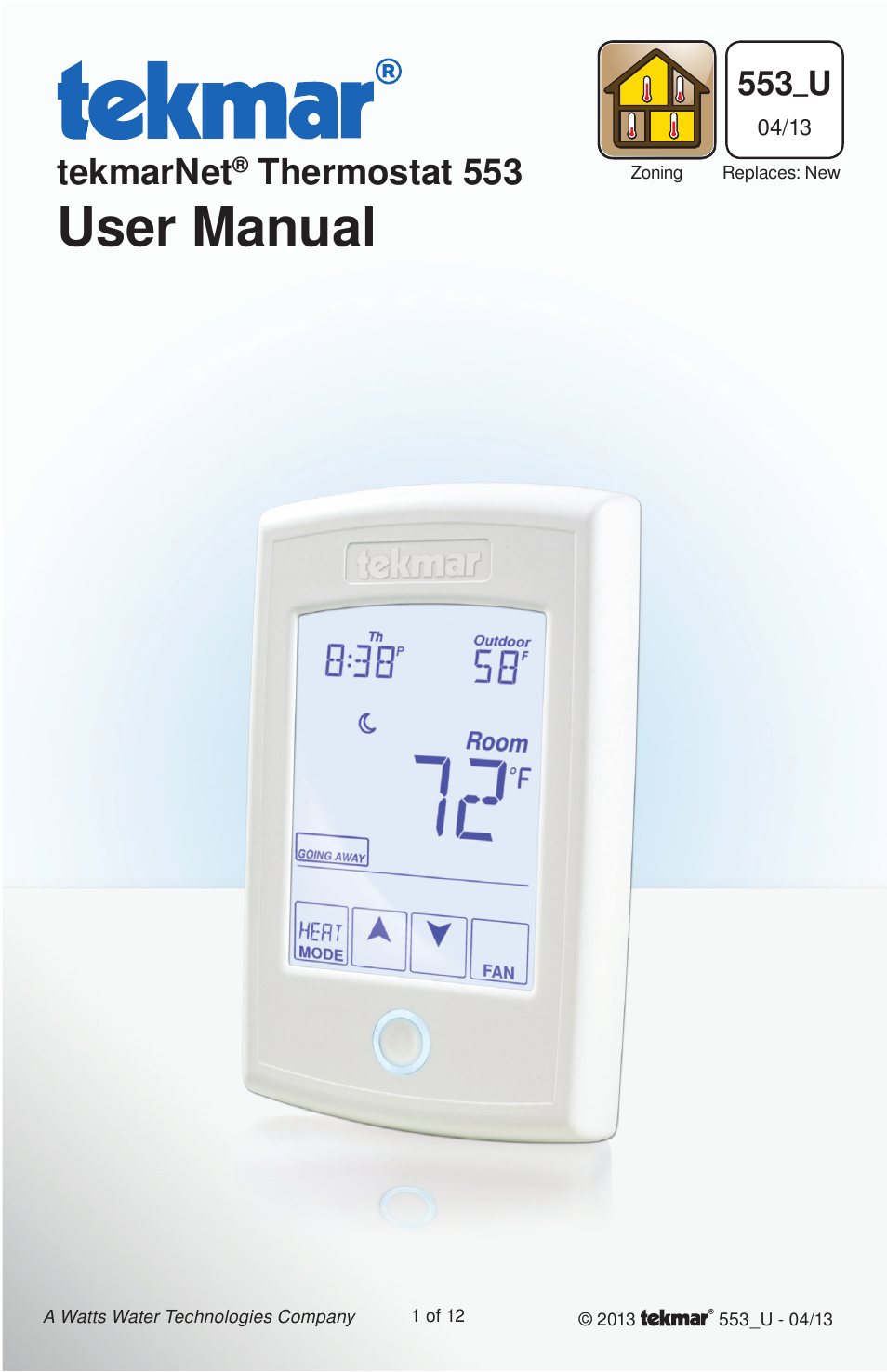 tekmar 553 Thermostat User Manuals User Manual | 12 pages
