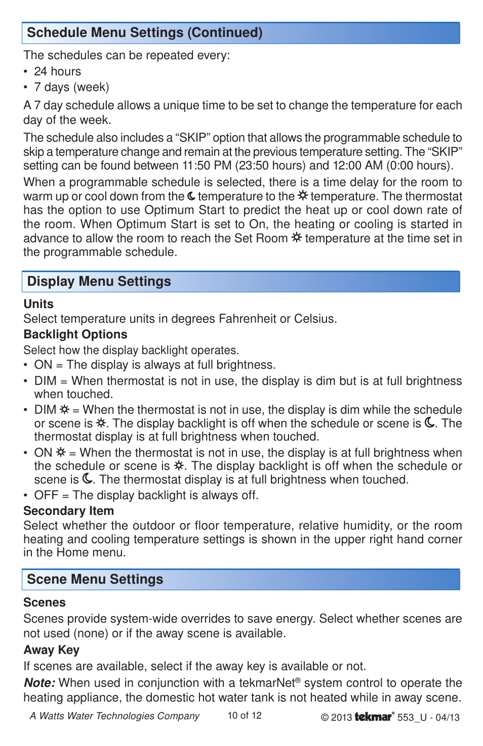 tekmar 553 Thermostat User Manuals User Manual | Page 10 / 12