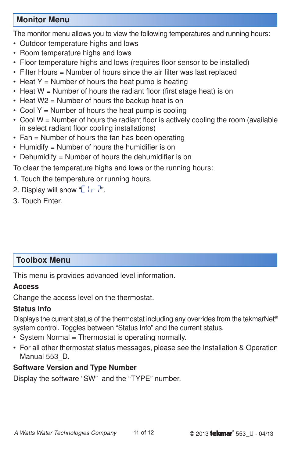 tekmar 553 Thermostat User Manuals User Manual | Page 11 / 12