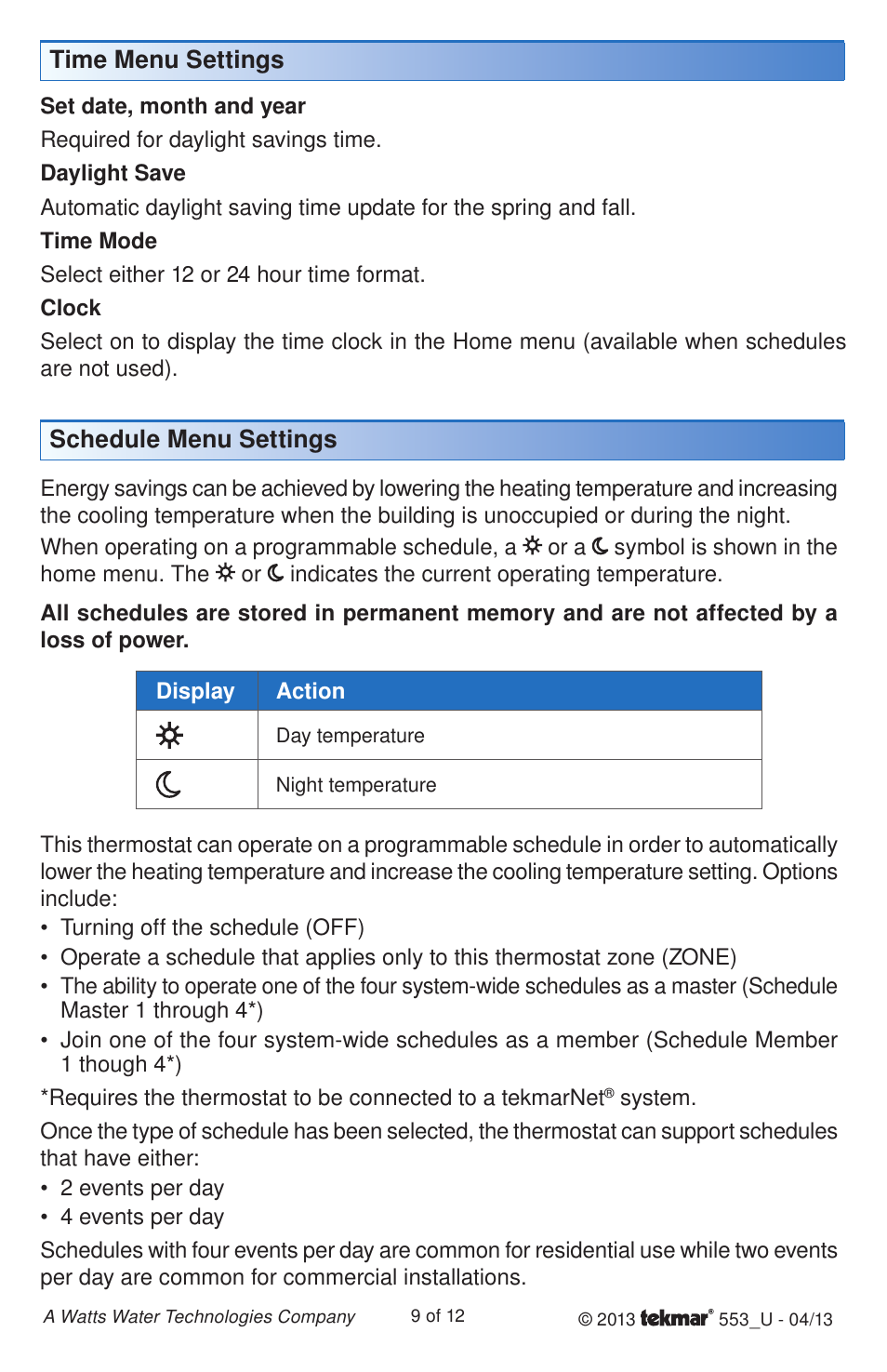 tekmar 553 Thermostat User Manuals User Manual | Page 9 / 12