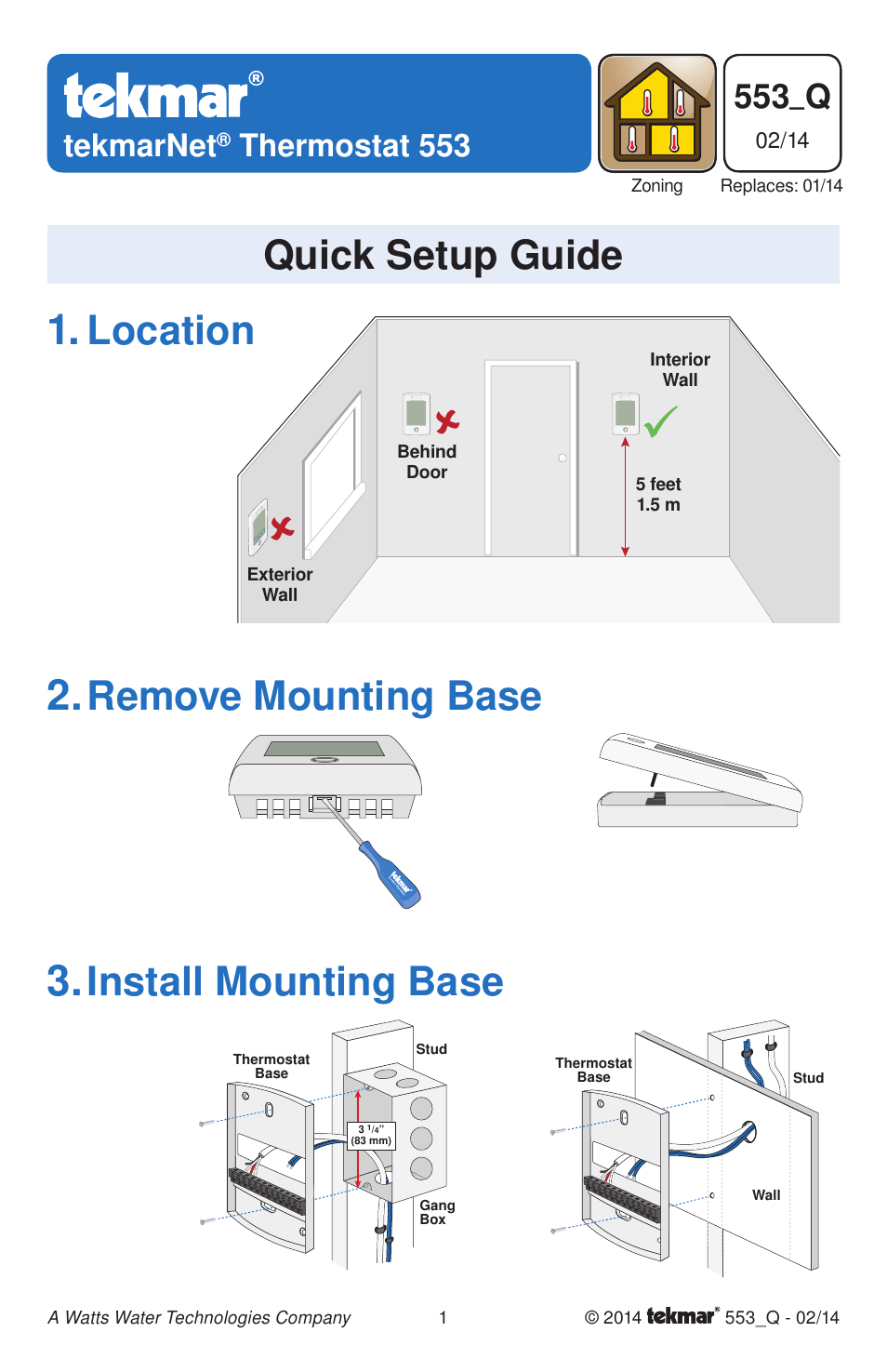 tekmar 553 Thermostat Quick Start User Manual | 12 pages