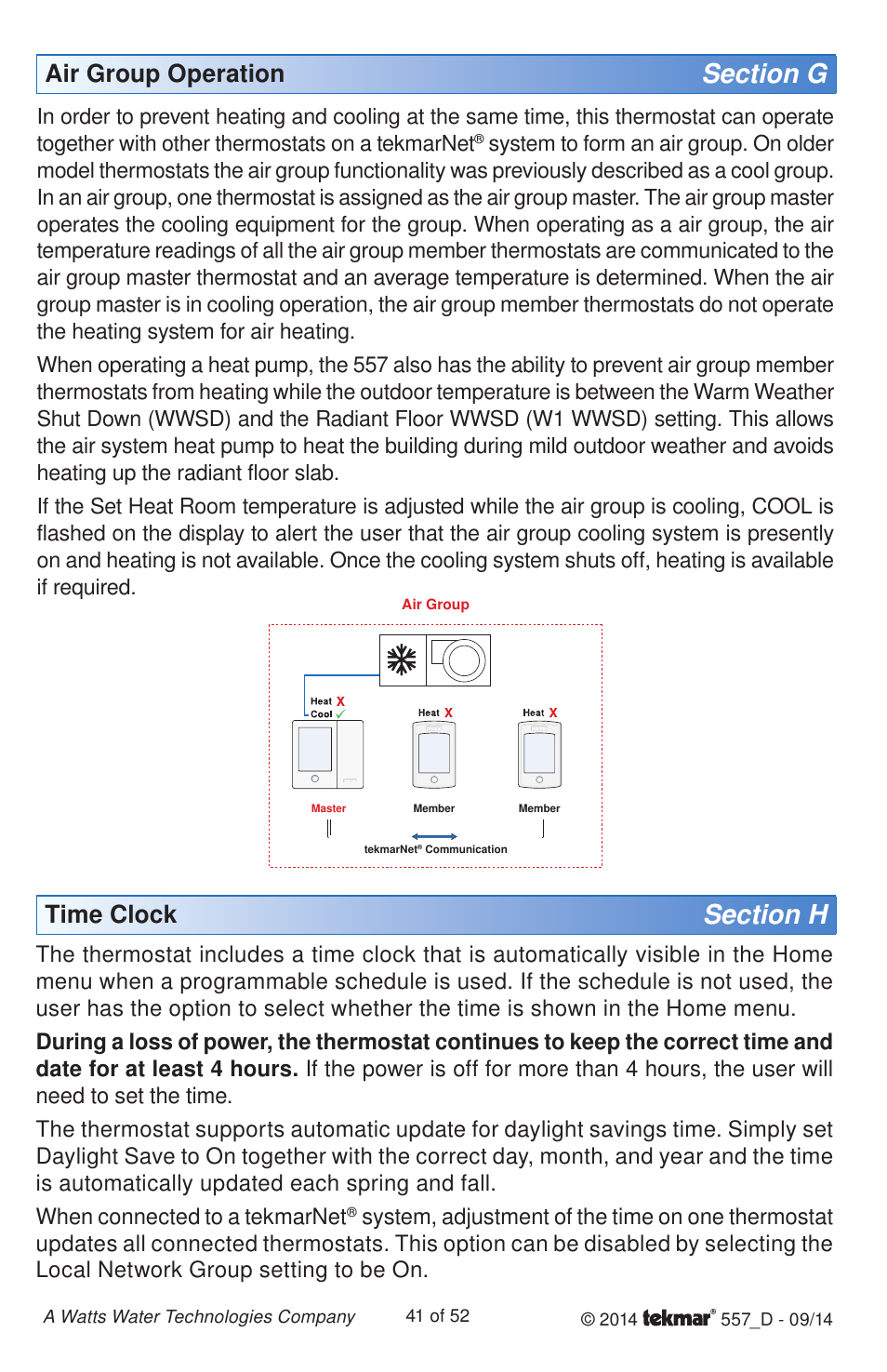 Air group operation, Time clock | tekmar 557 Thermostat Installation User Manual | Page 41 / 52