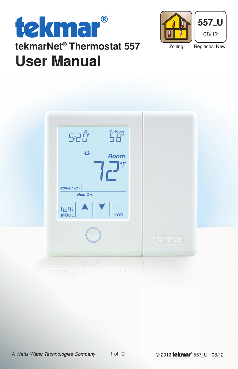 tekmar 557 Thermostat User Manuals User Manual | 12 pages