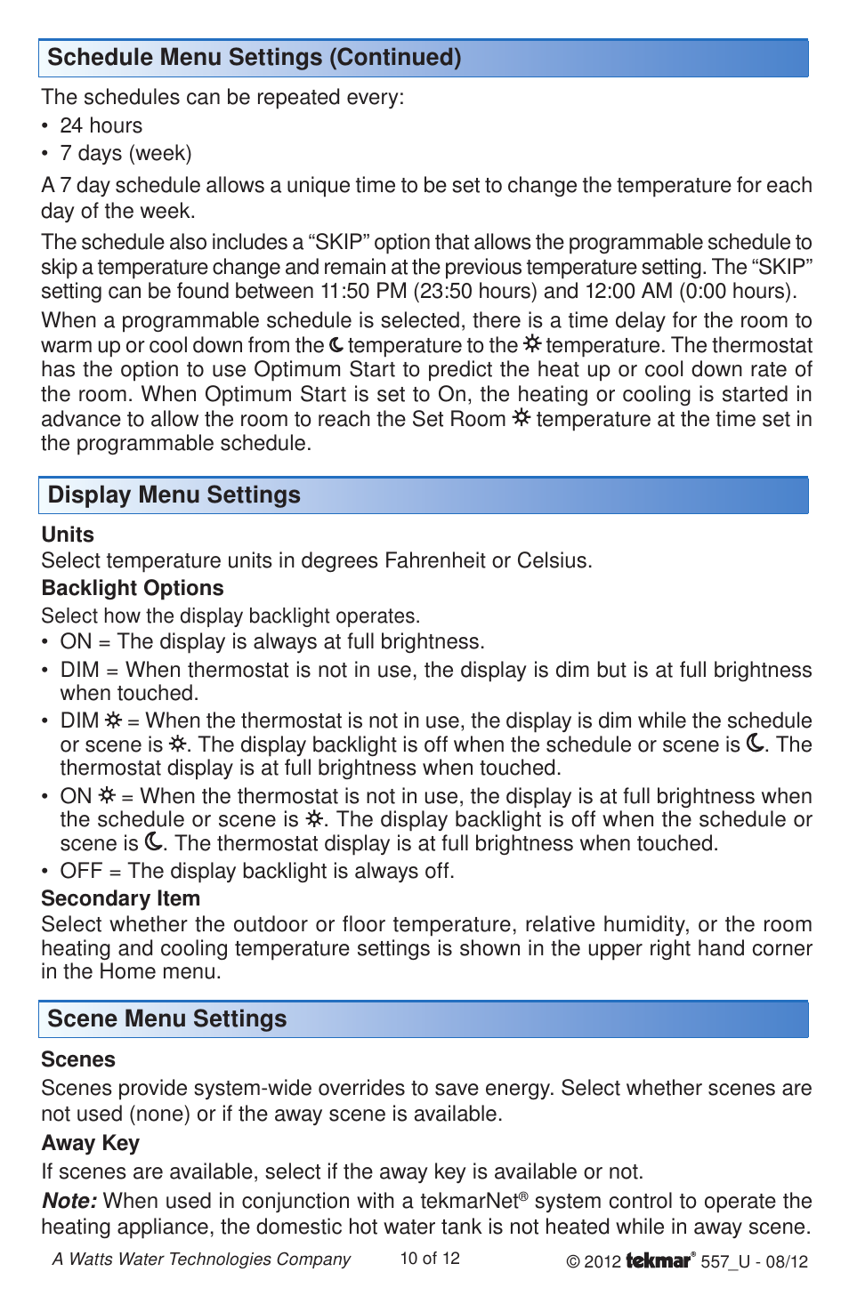 tekmar 557 Thermostat User Manuals User Manual | Page 10 / 12