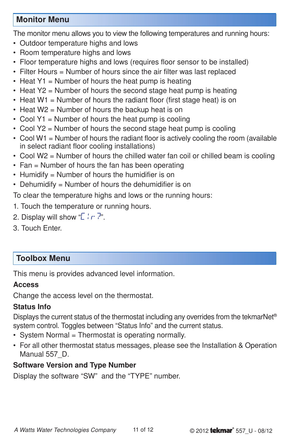 tekmar 557 Thermostat User Manuals User Manual | Page 11 / 12