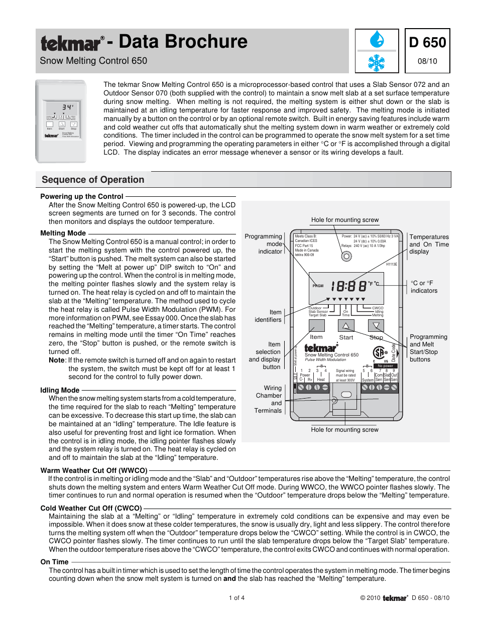 tekmar 650 Snow Melting Control User Manual | 4 pages