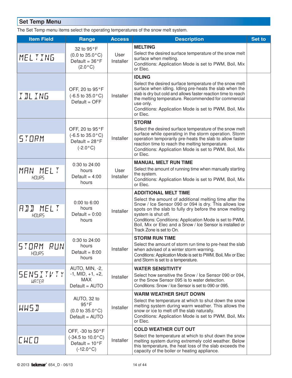 tekmar 654 Snow Melting Control Installation User Manual | Page 14 / 44