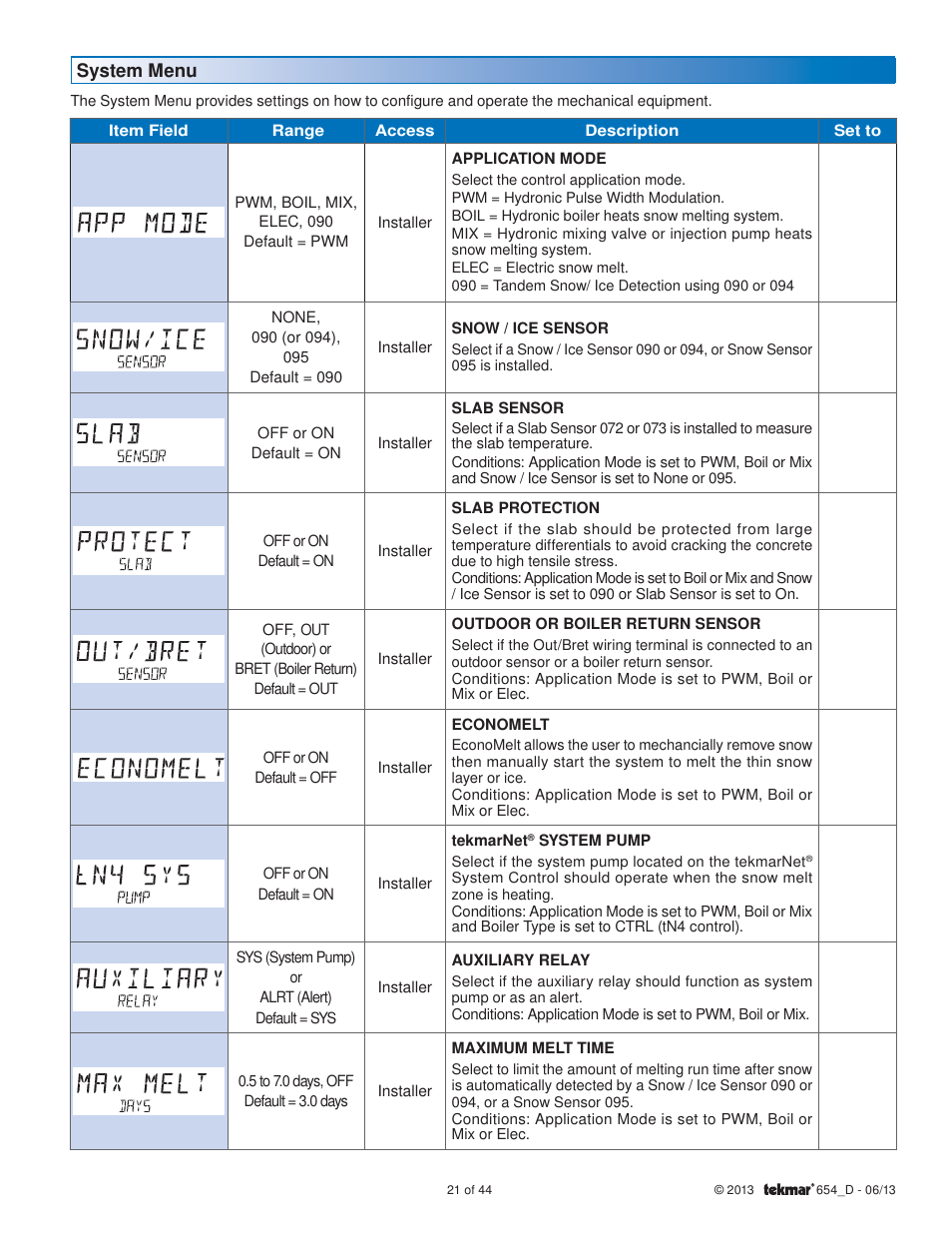 tekmar 654 Snow Melting Control Installation User Manual | Page 21 / 44
