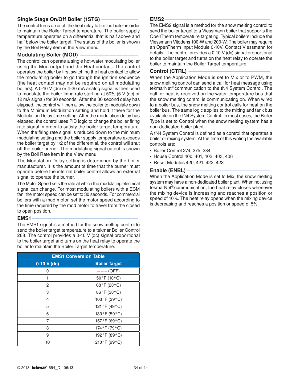 tekmar 654 Snow Melting Control Installation User Manual | Page 34 / 44